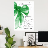 Poster Bienvenue Green Bow Coquette Script Sweet 16 (Bureau à domicile)