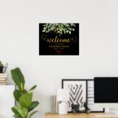 Poster Bienvenue Green Eucalyptus Foliage Mariage noir (Bureau à domicile)