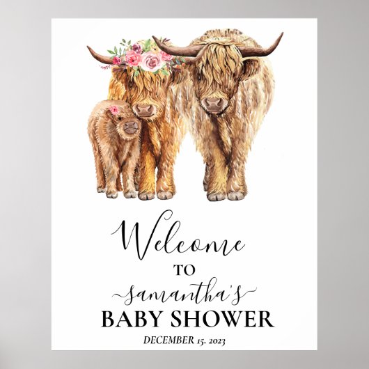 Poster Bienvenue Highland Cow Couples Baby shower (Devant)