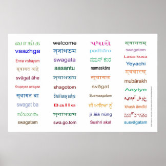 Poster BIENVENUE : Langues de l'INDE - 5 tailles / Blanc