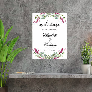 Poster Bienvenue lavande rose eucalyptus verdure