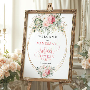 Poster Bienvenue Luxueux Fleurs Rose Pastel pour un Sweet