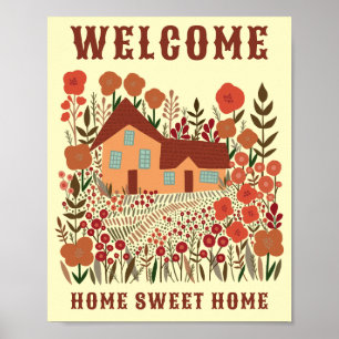POSTER BIENVENUE MAISON DOUCE MAISON FLEURS FLEUVES PERSO
