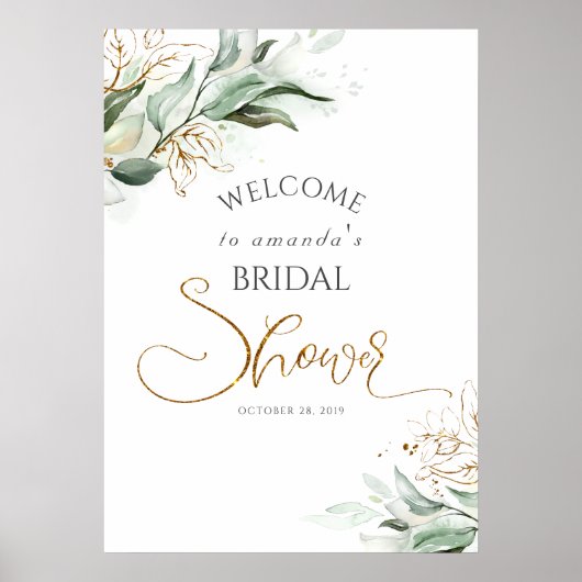 Poster Bienvenue Mariage / Baby Shower Feuillage Doré (Devant)