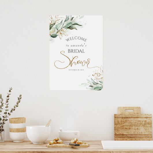 Poster Bienvenue Mariage / Baby Shower Feuillage Doré (Cuisine)