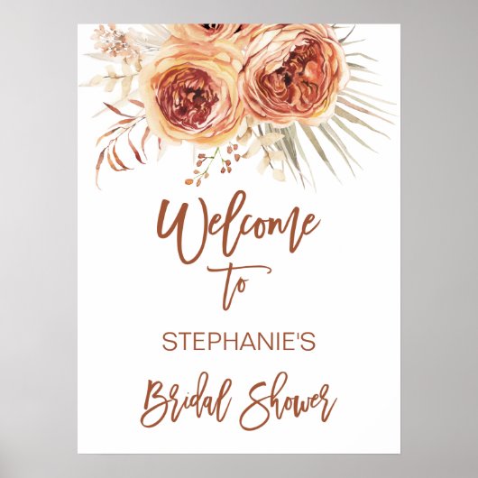 Poster Bienvenue Mariage Bohème Floral Terracotta Orange  (Devant)