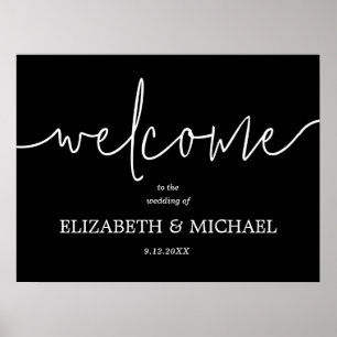 Poster Bienvenue Mariage Calligraphie Noir et Blanc 