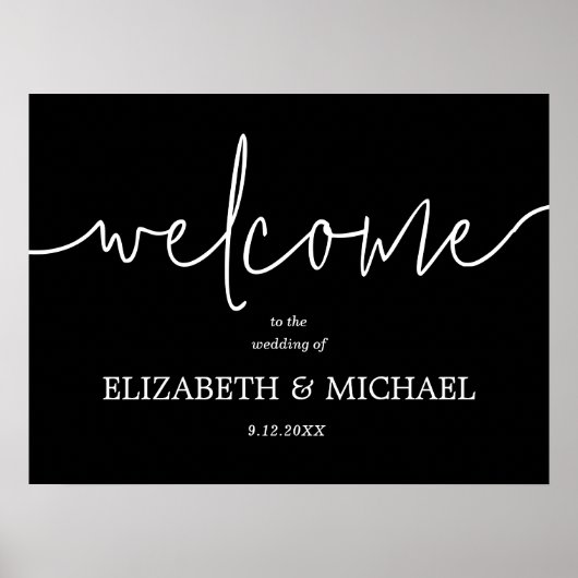 Poster Bienvenue Mariage Calligraphie Noir et Blanc  (Devant)