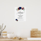 Poster Bienvenue mariage civil bleu marine marsala floral (Cuisine)