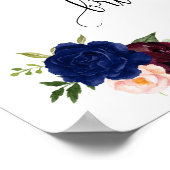 Poster Bienvenue mariage civil bleu marine marsala floral (Coin)