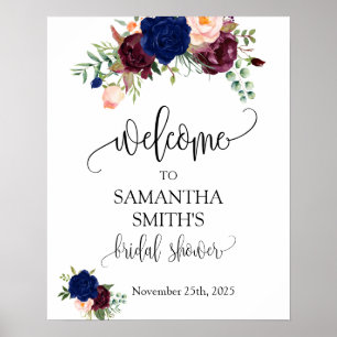 Poster Bienvenue mariage civil marine marsala floral mari