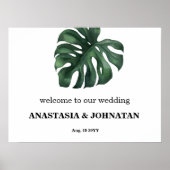 Poster Bienvenue Mariage de feuille Monstera verte (Devant)