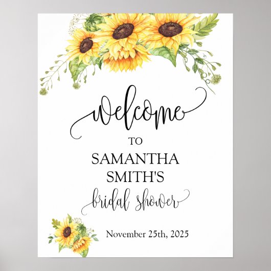 Poster Bienvenue mariage de mariage floral tournesol (Devant)