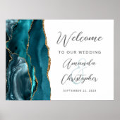 Poster Bienvenue Mariage Écriture Or Agate Sarcelle (Devant)