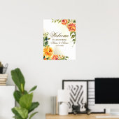 Poster Bienvenue Mariage Fête Orange Jaune Rouge Floral (Bureau à domicile)