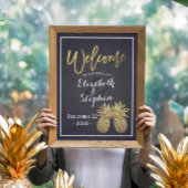 Poster Bienvenue Mariage Golden Pineapple Couple Bleu Nui