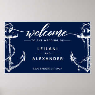 Poster Bienvenue Mariage Naudtique Ancre Marine