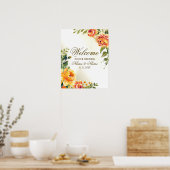 Poster Bienvenue Mariage Orange Jaune Rouge Floral (Cuisine)