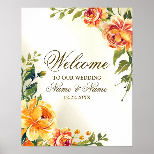 Poster Bienvenue Mariage Orange Jaune Rouge Floral (Devant)
