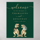Poster Bienvenue Mariage Thème Dinosaure Vert Foncé (Devant)