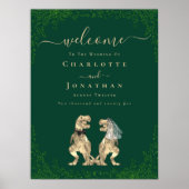 Poster Bienvenue Mariage Thème Dinosaure Vert Foncé (Devant)