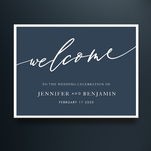 Poster bienvenue  | Marine Blue Calligraphy Simple Mariag