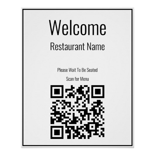 Poster Bienvenue - Menu Recherche de code QR noir et blan (Devant)