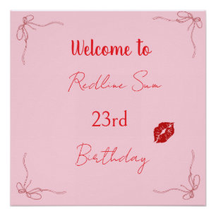 Poster Bienvenue moderne avec un nœud rose impertinent po