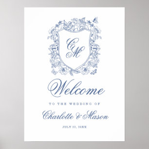 Poster Bienvenue Monogramme de Mariage à Crête Florale Vi