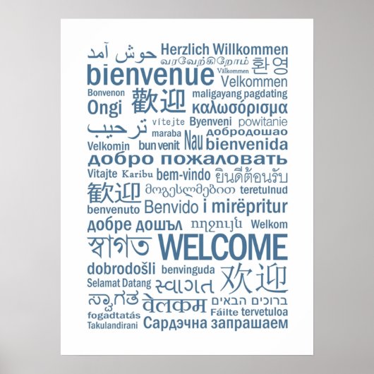Poster Bienvenue multilingue bleu pâle (Devant)