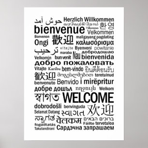 Poster Bienvenue multilingue noir et blanc