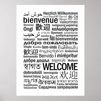 Poster Bienvenue multilingue noir et blanc