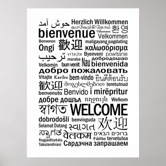 Poster Bienvenue multilingue noir et blanc (Devant)