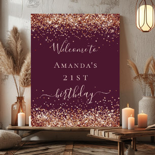 Poster Bienvenue pailleté or rose burgundy pour anniversa