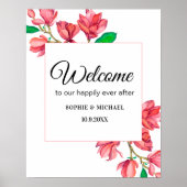 Poster Bienvenue Panneau de mariage floral rose et blanc (Devant)