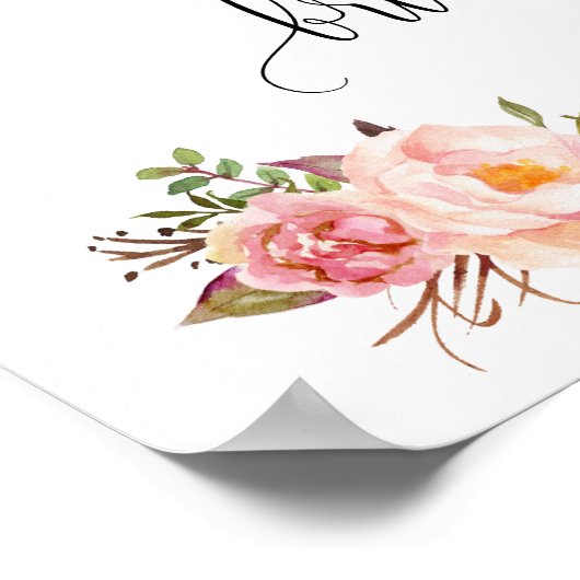 Poster Bienvenue panneau de mariage floral rose pour la d (Coin)
