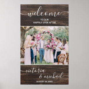 Poster Bienvenue photo de mariage moderne en bois rustiqu