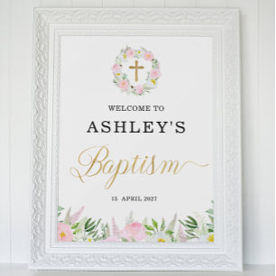 Poster Bienvenue Pink Gold Girl Baptism