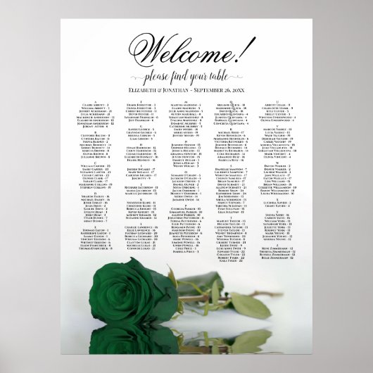 Poster Bienvenue ! Plan de table alphabétique Emerald Ros (Devant)