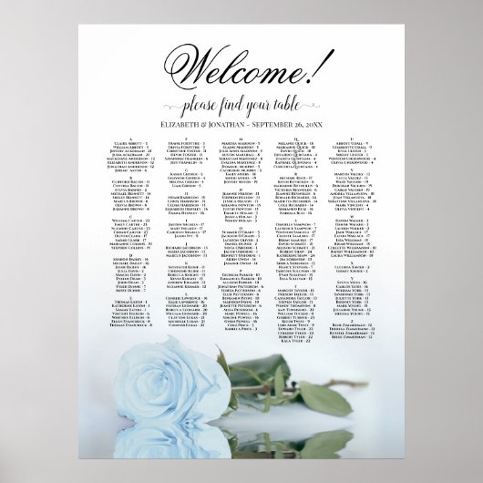 Poster Bienvenue ! Plan de table alphabétique Rose Bleu P (Devant)