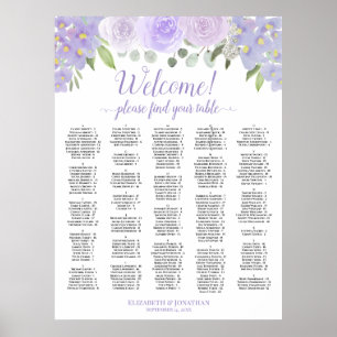 Poster Bienvenue Plan de table alphabétique Roses Lavande