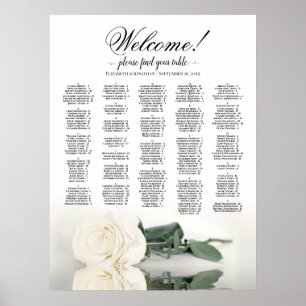 Poster Bienvenue ! Plan de table alphabétique White Rose