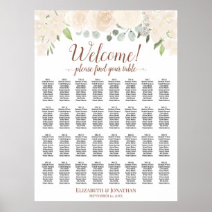 Poster Bienvenue ! Plan de table aux 32 tables Fleur Pêch