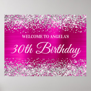 Poster Bienvenue pour 30 ans Argent Paillettes Rose Chaud