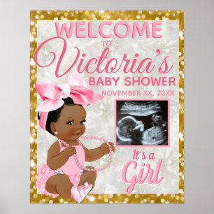Poster Bienvenue pour bébé fille ethnique rose Photo Baby