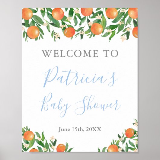 Poster Bienvenue pour bébé garçon Citrus Oranges Douche (Devant)