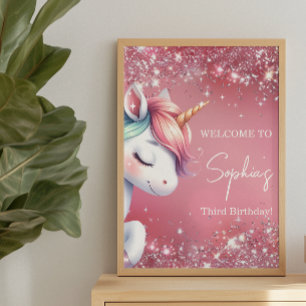 Poster Bienvenue pour l'anniversaire Licorne Arc-en-ciel