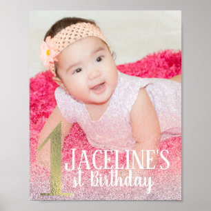 Poster Bienvenue pour le 1er anniversaire avec faux paill