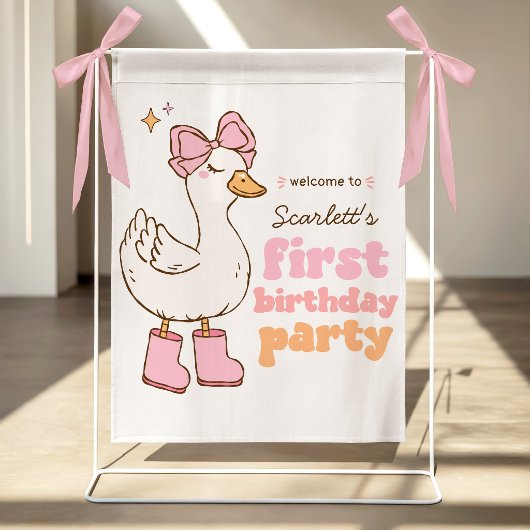 Poster Bienvenue pour le 1er anniversaire d'une fille ros