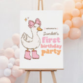 Poster Bienvenue pour le 1er anniversaire d'une fille ros